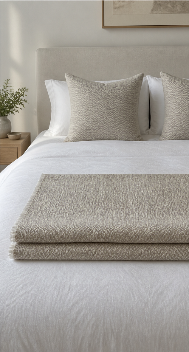 Handmade Cashmere Throw Blanket, 100% Himalayan Pure Undyed, Beige, Cozy Sofa or Bed Throw, Luxury Home Decor, Ethically Made in India