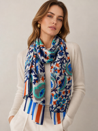 100% Silk Scarf, Floral Print, Lightweight, Artisan Handcrafted in India Wrap