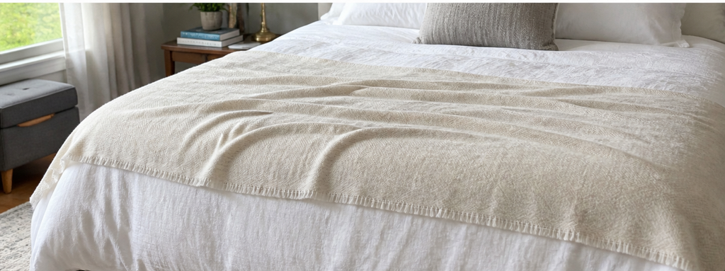Handmade Cashmere Throw Blanket, 100% Himalayan Pure Undyed, Ivory, Cozy Sofa or Bed Throw, Luxury Home Decor, Ethically Made in India