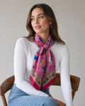 100% Silk Scarf, Elephant Floral Print, Lightweight, Artisan Handcrafted in India Wrap