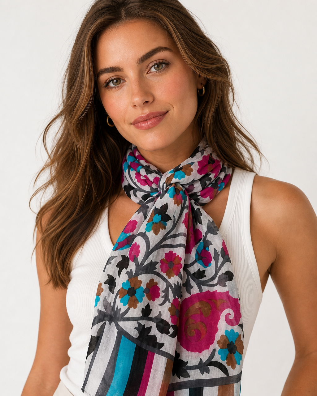 100% Silk Scarf, Boho Paisley Print, Lightweight, Artisan Handcrafted in India Wrap