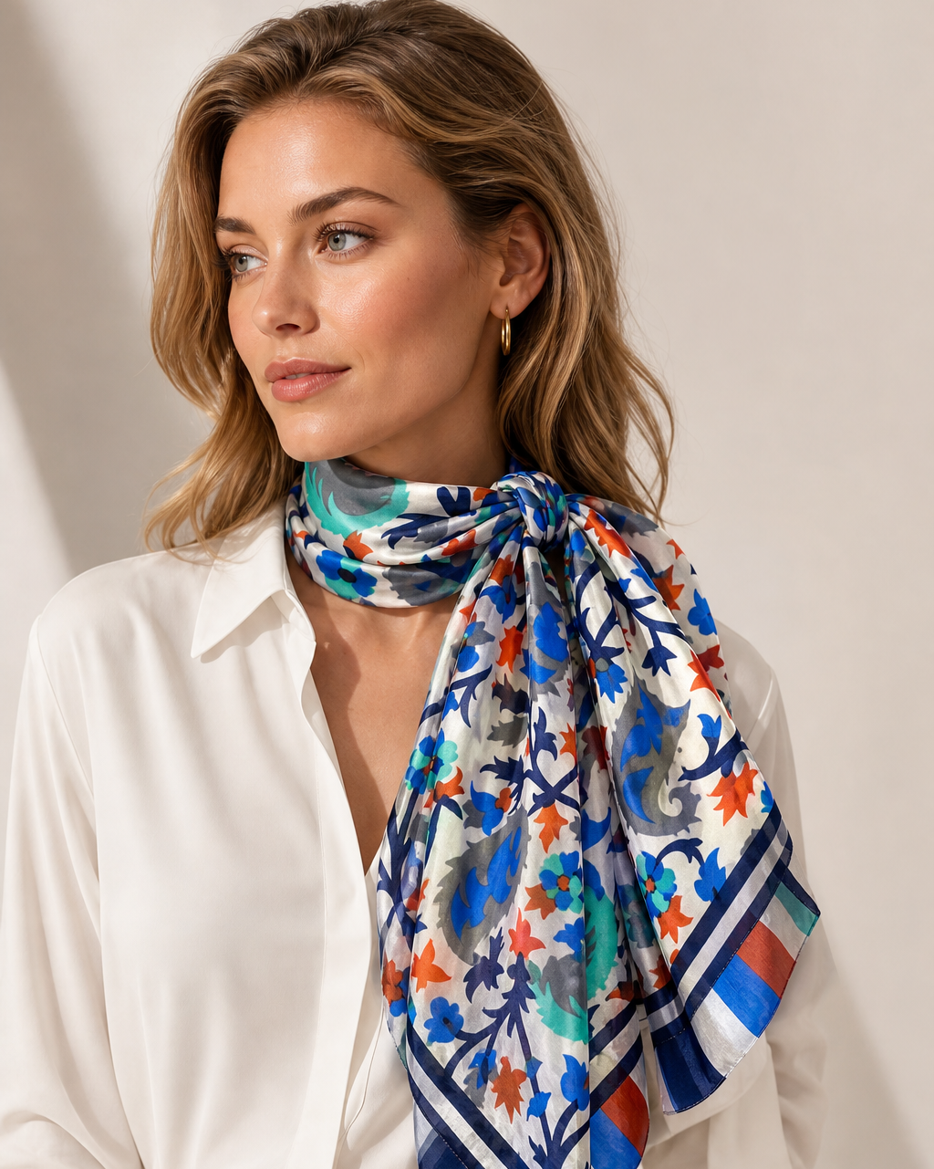 100% Silk Scarf, Floral Print, Lightweight, Artisan Handcrafted in India Wrap