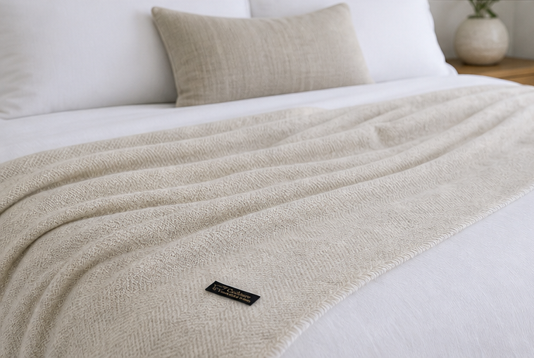 Handmade Cashmere Throw Blanket, 100% Himalayan Pure Undyed, Ivory, Cozy Sofa or Bed Throw, Luxury Home Decor, Ethically Made in India