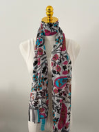 100% Silk Scarf, Boho Paisley Print, Lightweight, Artisan Handcrafted in India Wrap