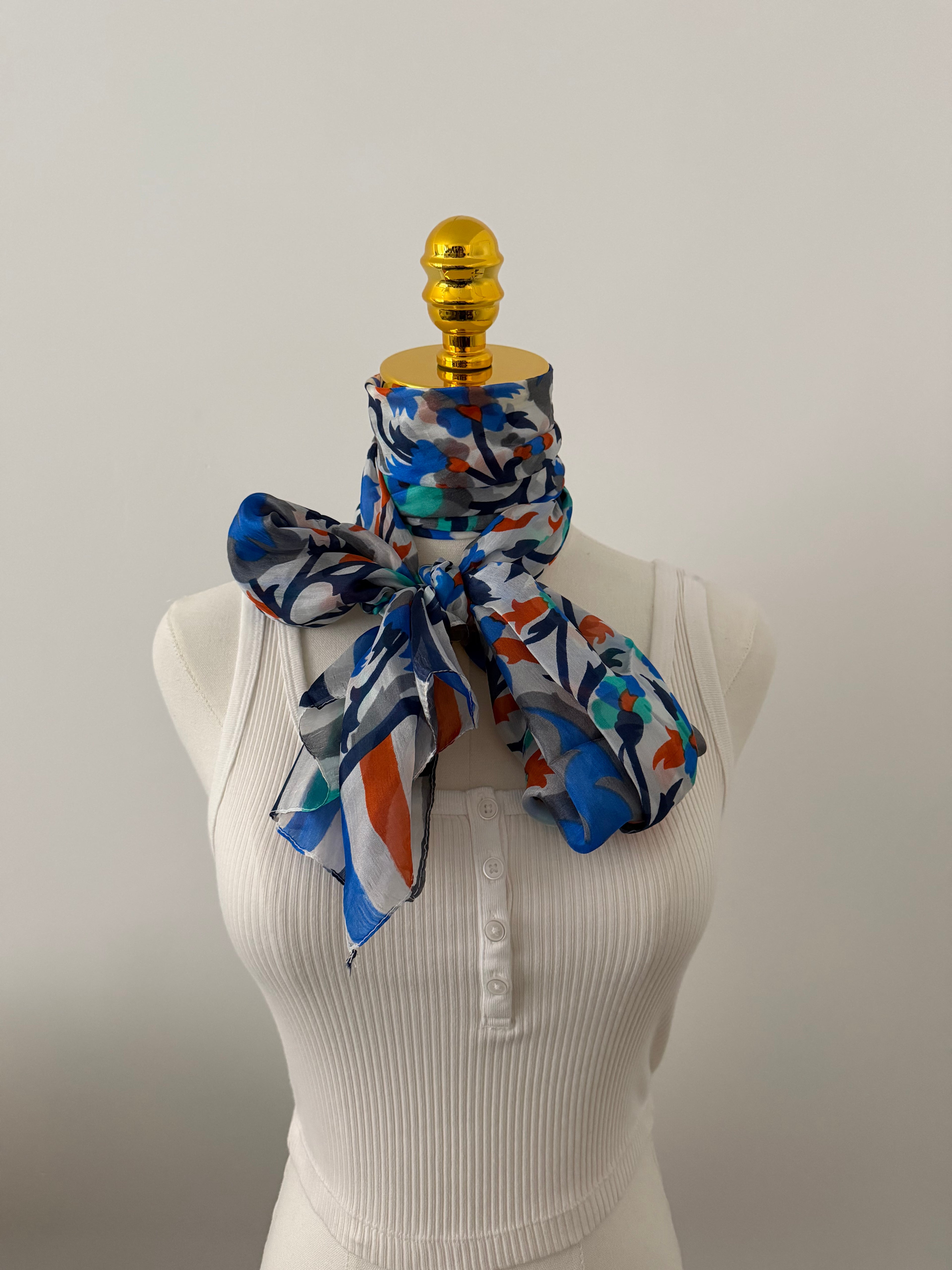 100% Silk Scarf, Floral Print, Lightweight, Artisan Handcrafted in India Wrap