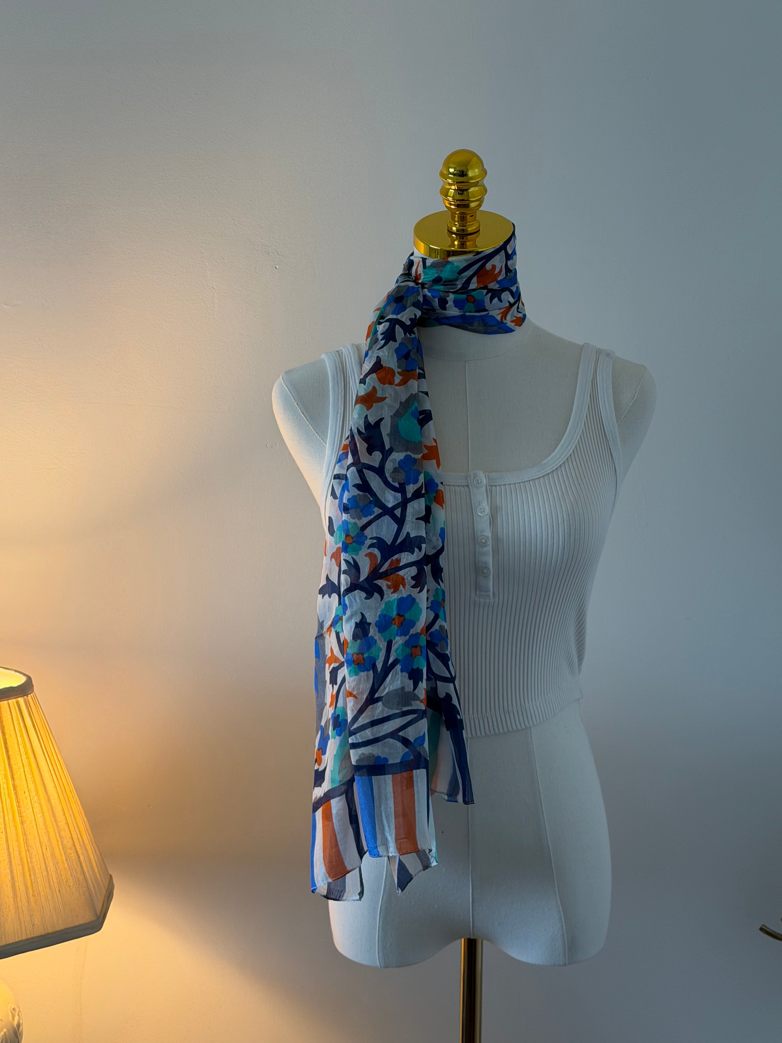 100% Silk Scarf, Floral Print, Lightweight, Artisan Handcrafted in India Wrap