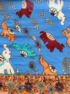 100% Silk Scarf, Elephant Floral Print, Blue, Lightweight, Artisan Handcrafted in India Wrap
