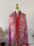 100% Silk Scarf, Elephant Floral Print, Lightweight, Artisan Handcrafted in India Wrap