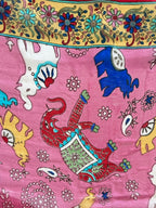 100% Silk Scarf, Elephant Floral Print, Lightweight, Artisan Handcrafted in India Wrap