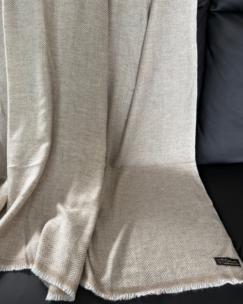 Beige Cashmere Throw Blanket - Handmade in Kashmir