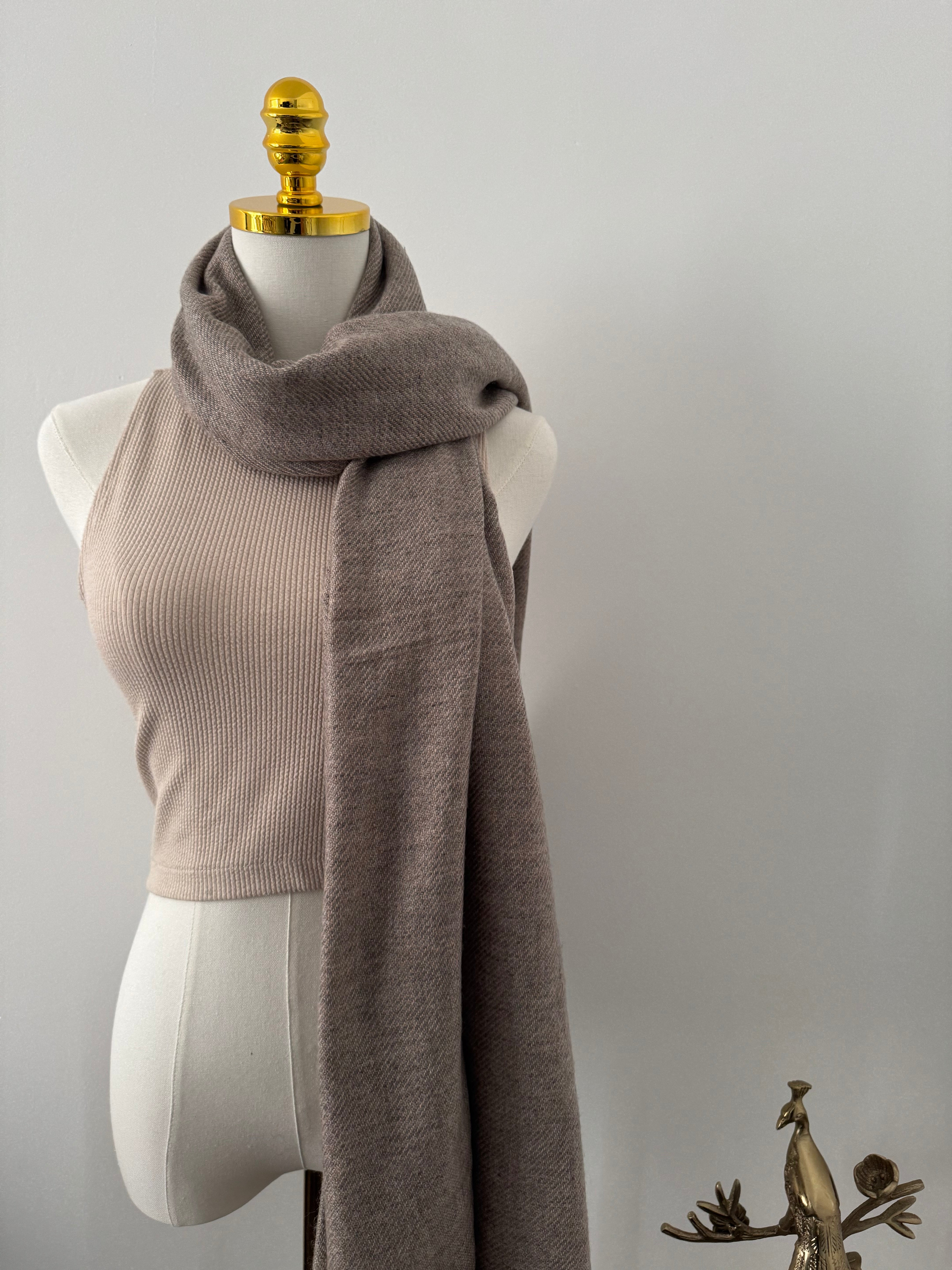 Unisex Cashmere Shawl - Soft Mocha, Undyed, Handcrafted in Kashmir
