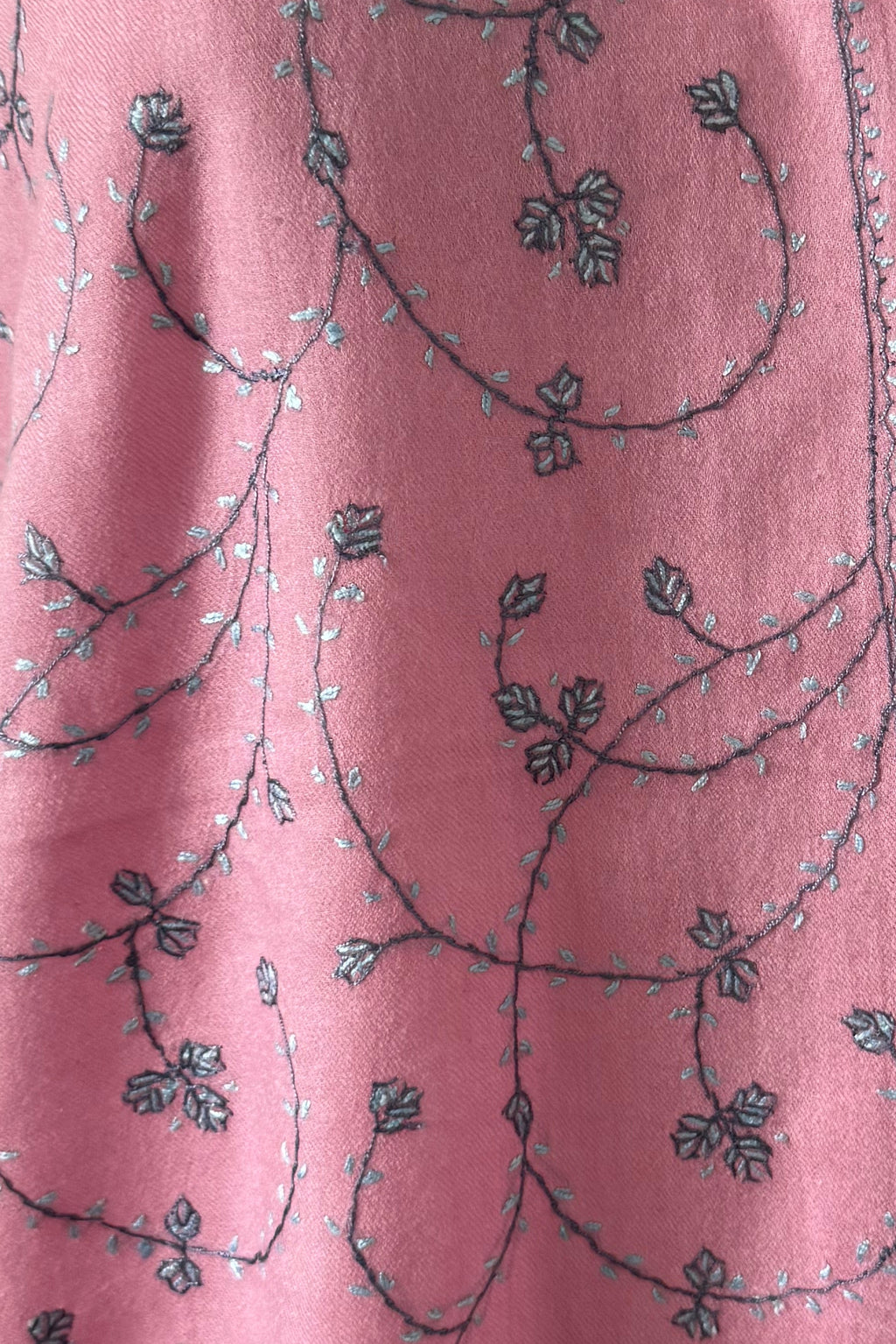 Authentic Pashmina Shawl, Pink with Blue Sozni Embroidery, Handcrafted in Kashmir