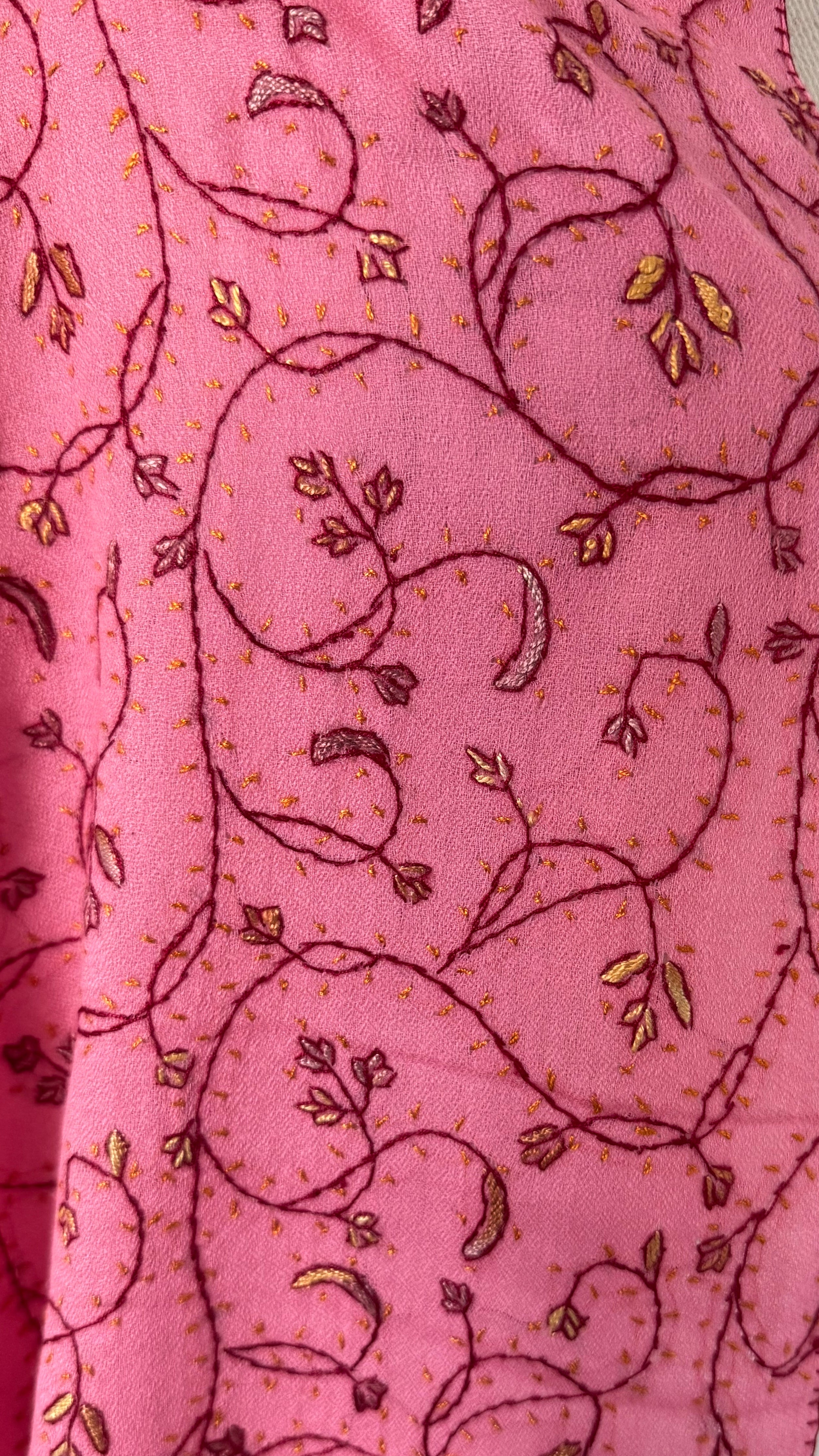 Pure Pashmina Shawl - Blush Pink with Sozni hand embroidery, Handcrafted in Kashmir