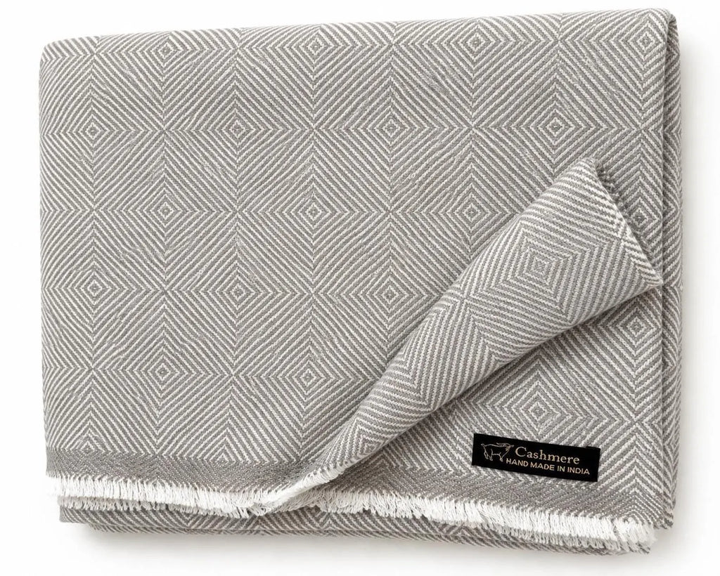 Gray Cashmere Throw Blanket | Handmade in Kashmir
