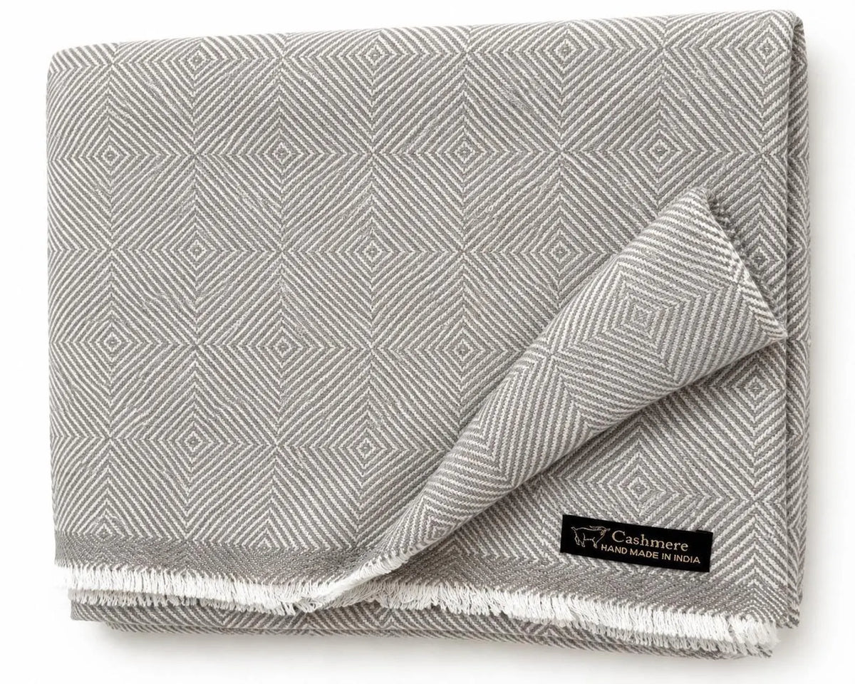 Gray Cashmere Throw Blanket | Handmade in Kashmir