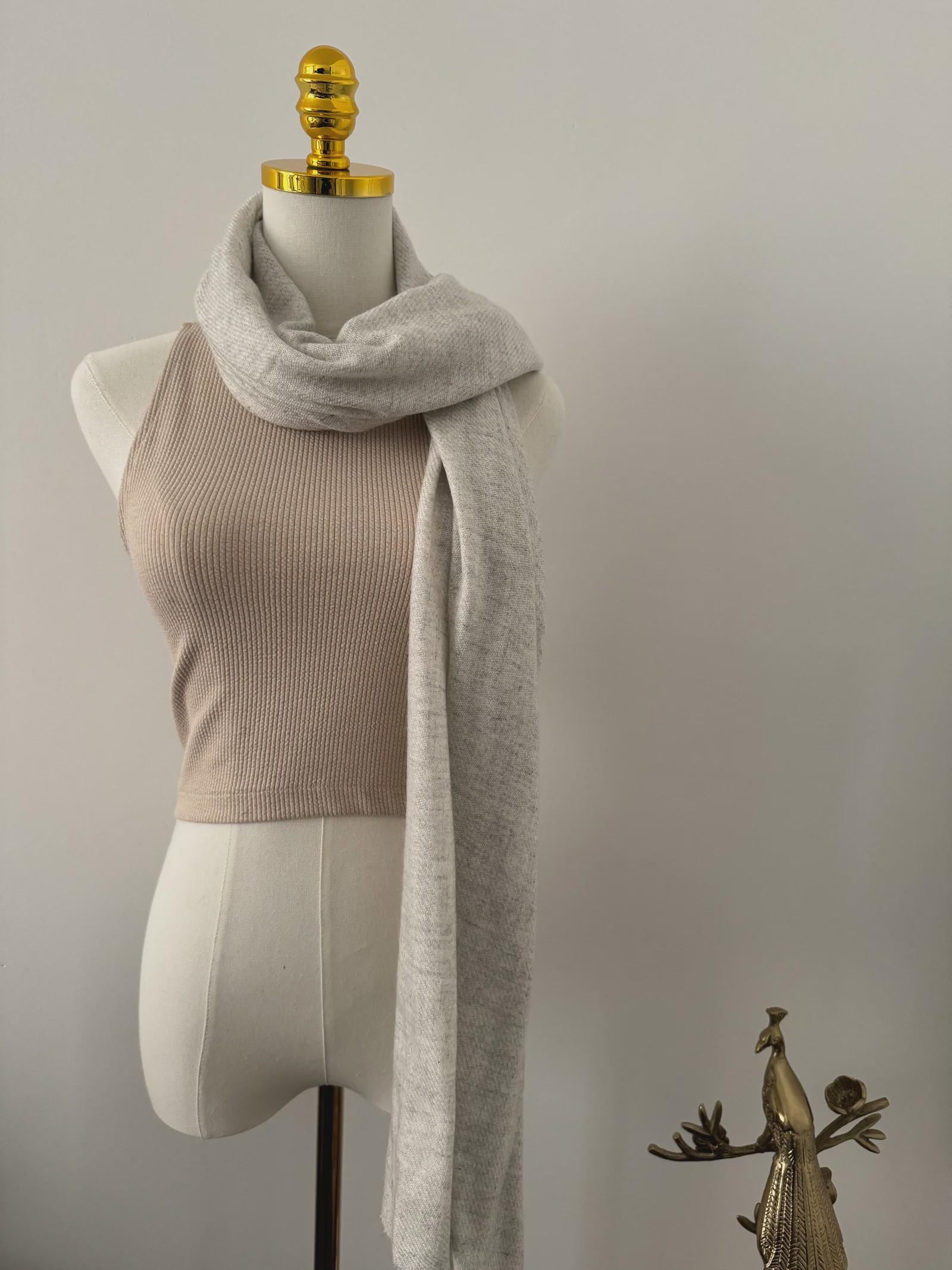 Handcrafted Cashmere Wool Shawl, Unisex, Light Gray, Eco-Friendly, Natural Undyed, Artisan Made, Luxury Travel Wrap, Father's day Gift
