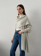 Handcrafted Cashmere Wool Shawl, Unisex, Light Gray, Eco-Friendly, Natural Undyed, Artisan Made, Luxury Travel Wrap, Father's day Gift