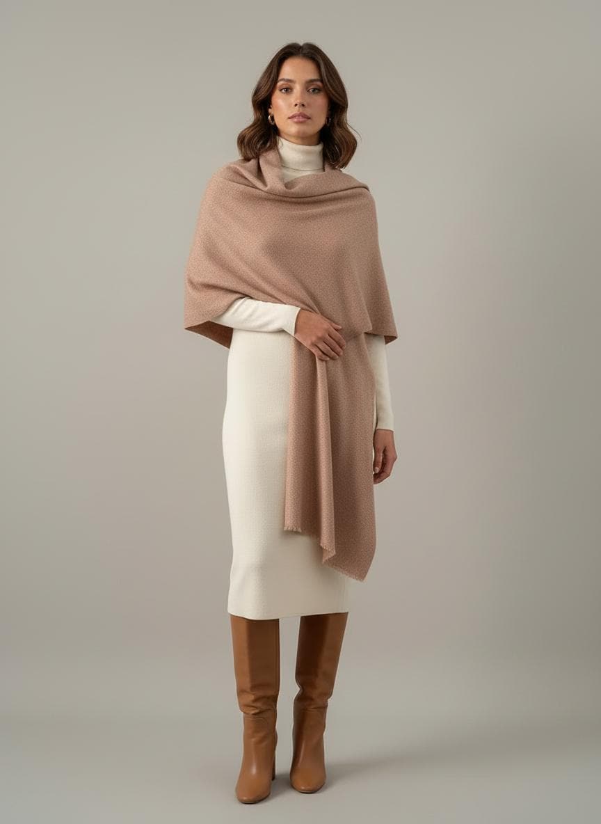 Handcrafted Cashmere Wool Shawl, Unisex, Sandstone, Eco-Friendly, Natural Undyed, Artisan Made, Luxury Travel Wrap, Father's day Gift