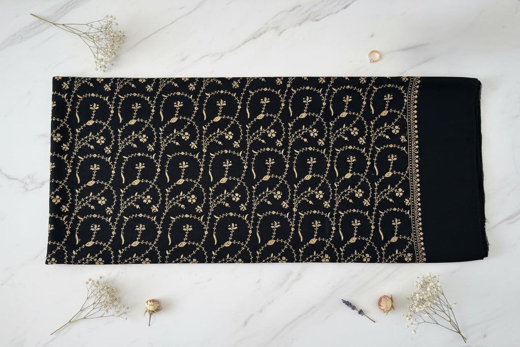100 % Pashmina Wedding Shawl, Black & Gold, Sozni Hand Embroidery, Handwoven, Kashmir Wrap, Wedding Guest, Bridal Stole, Mother of the Bride