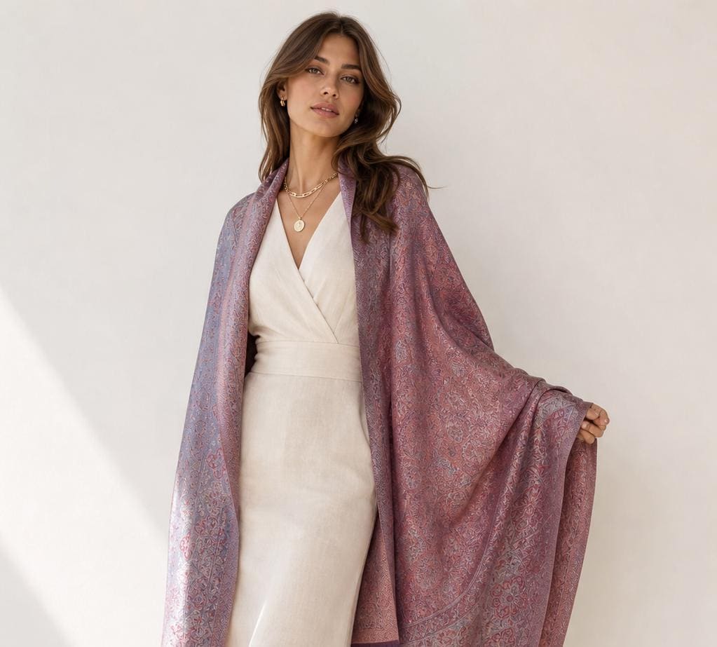 Silk Shawl, Vintage Mauve, Wedding, Bridal, Handcrafted, Evening Wedding Wrap, Reversible, Shawl, Authentic, Stole, Gift for Her