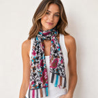 100% Silk Floral Scarf, Handcrafted, Women, Boho Paisley Print Wrap, Pink, Lightweight Summer Scarf, Artisans Made in India, Gift for Her