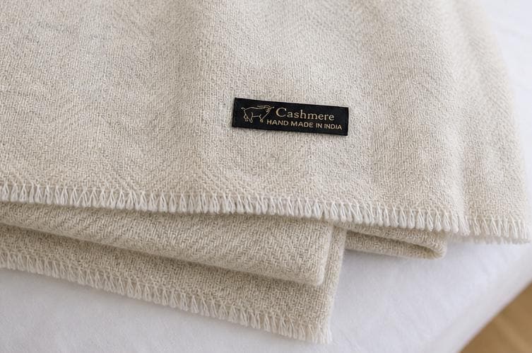 Cashmere Throw Blanket for Sofa, Luxury Travel Blanket, Ivory, Handmade Kashmiri Throw, Couch Throw Blanket, Housewarming, Father's Day Gift