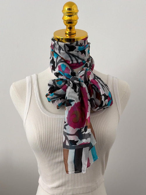 100% Silk Floral Scarf, Handcrafted, Women, Boho Paisley Print Wrap, Pink, Lightweight Summer Scarf, Artisans Made in India, Gift for Her