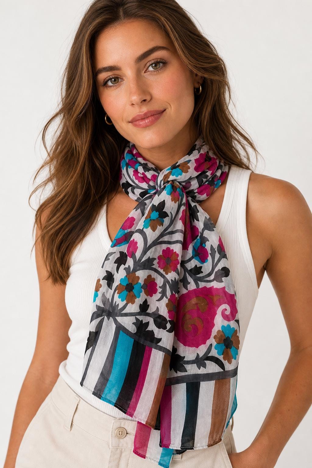 100% Silk Floral Scarf, Handcrafted, Women, Boho Paisley Print Wrap, Pink, Lightweight Summer Scarf, Artisans Made in India, Gift for Her