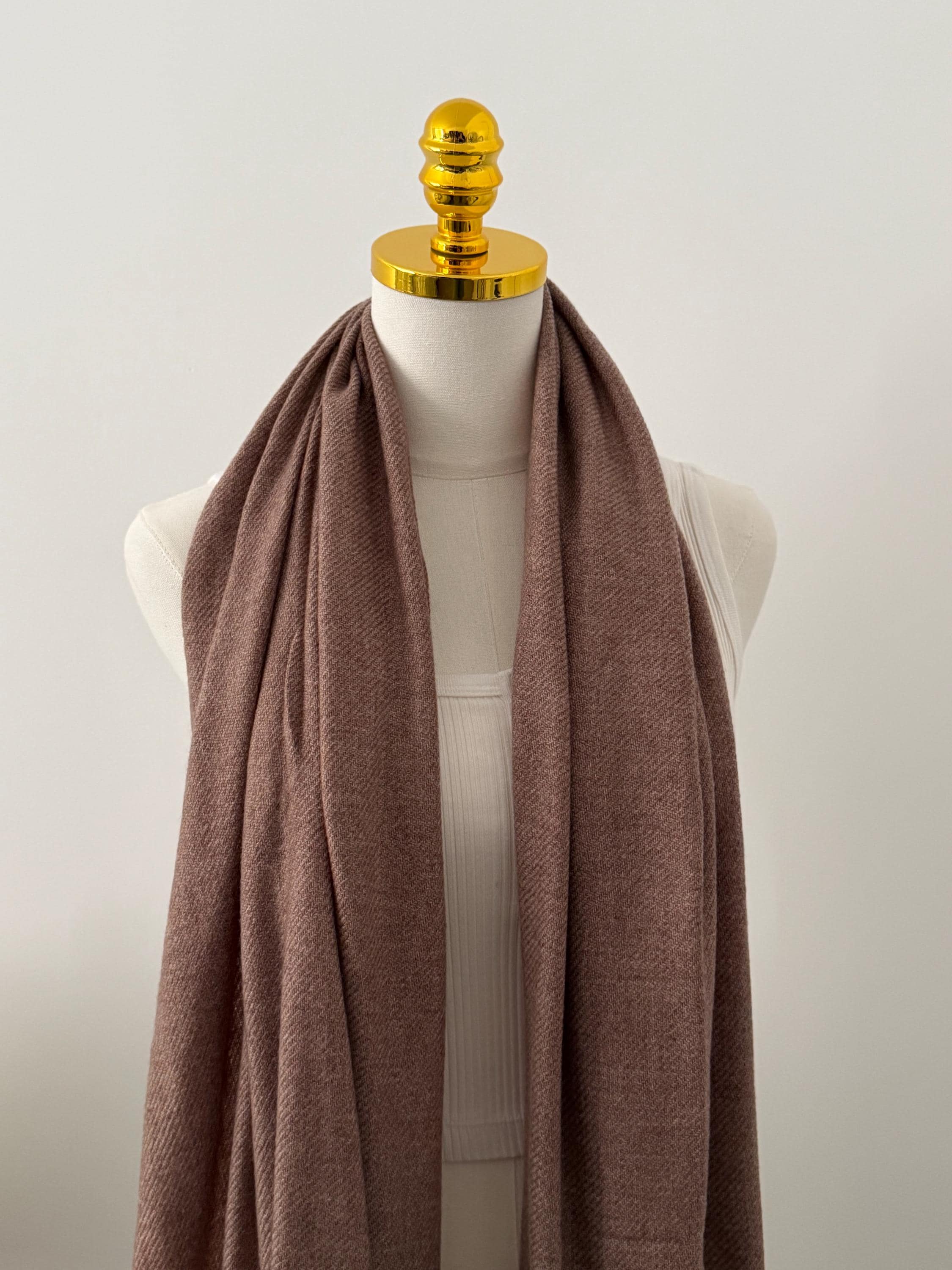 Handcrafted Cashmere Wool Shawl, Unisex, Mocha, Eco-Friendly, Natural Undyed, Artisan Made, Luxury Travel Wrap, Father's day Gift
