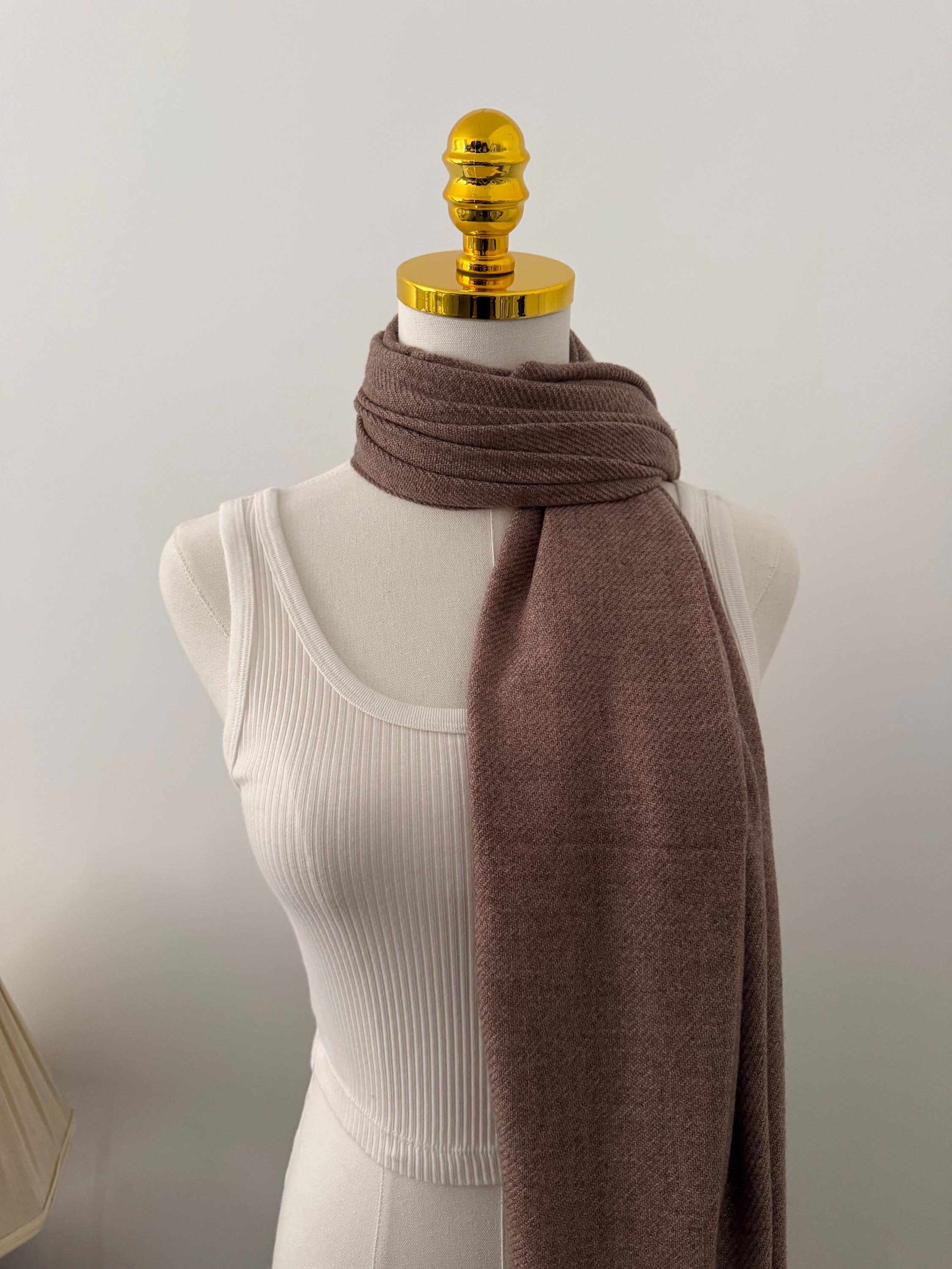 Handcrafted Cashmere Wool Shawl, Unisex, Mocha, Eco-Friendly, Natural Undyed, Artisan Made, Luxury Travel Wrap, Father's day Gift