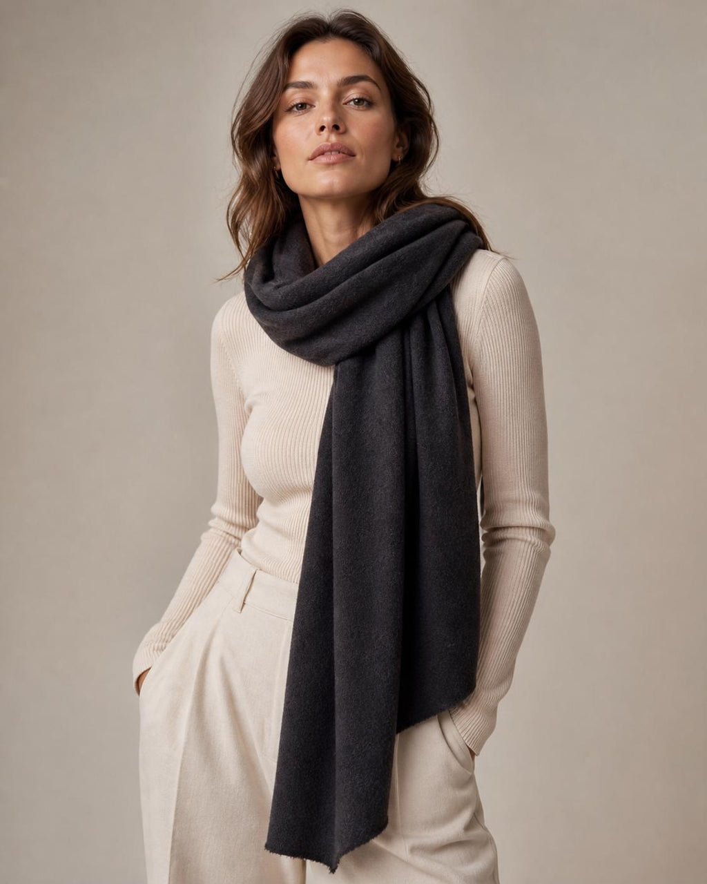 Handcrafted Cashmere Wool Shawl, Unisex, Charcoal Gray, Eco-Friendly, Natural Undyed, Artisan Made, Luxury Travel Wrap, Father's day Gift