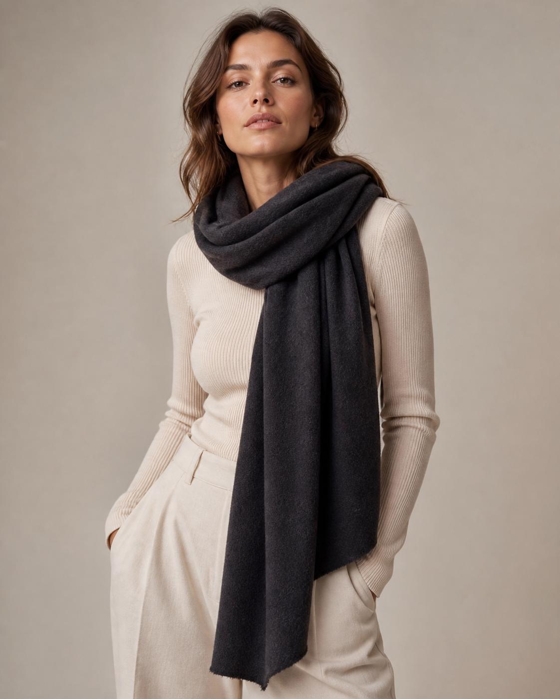 Handcrafted Cashmere Wool Shawl, Unisex, Charcoal Gray, Eco-Friendly, Natural Undyed, Artisan Made, Luxury Travel Wrap, Father's day Gift
