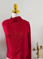 Silk Shawl, Red, Handcrafted, Jacquard Floral Wrap, Lightweight Evening Stole, Wedding Guest Scarf, Luxury Gift for Her, Bridesmaid Gift