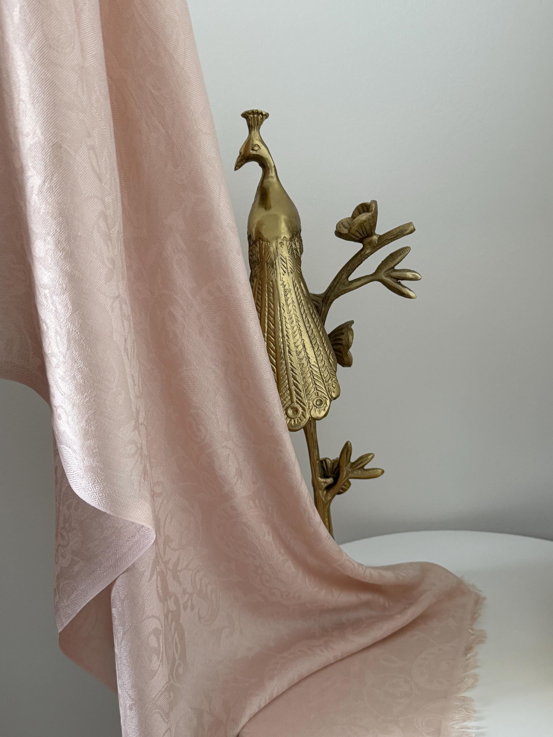 Silk Shawl, Champagne Pink, Handcrafted, Jacquard Floral Wrap, Lightweight Evening Stole, Wedding Guest Scarf, Luxury Gift for Her