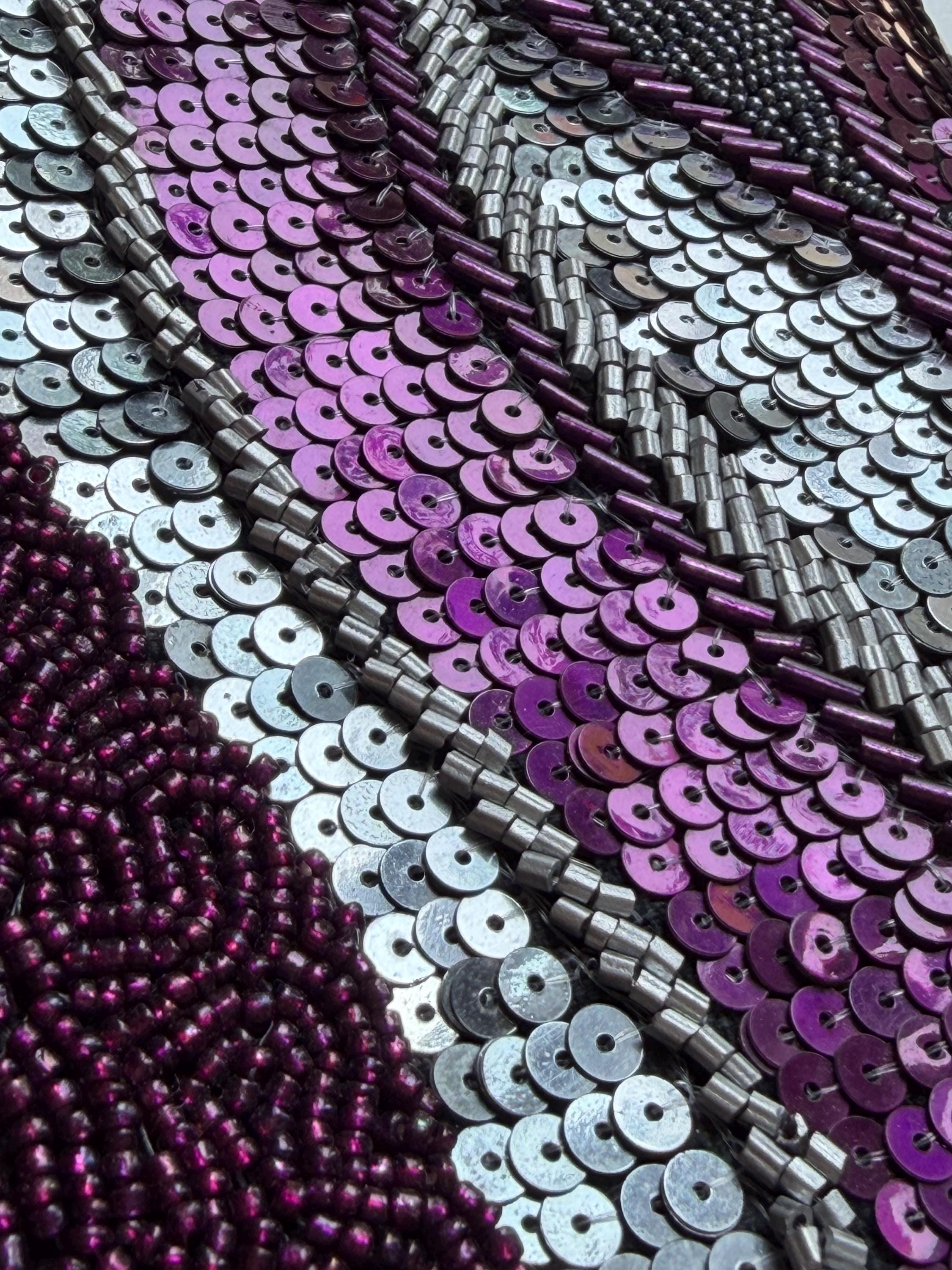 Beaded Clutch Purse, Silver, Black, Purple, Handmade Sequin Evening Bag, Envelope Clutch, Formal Wedding Cocktail Handbag, Gift for her