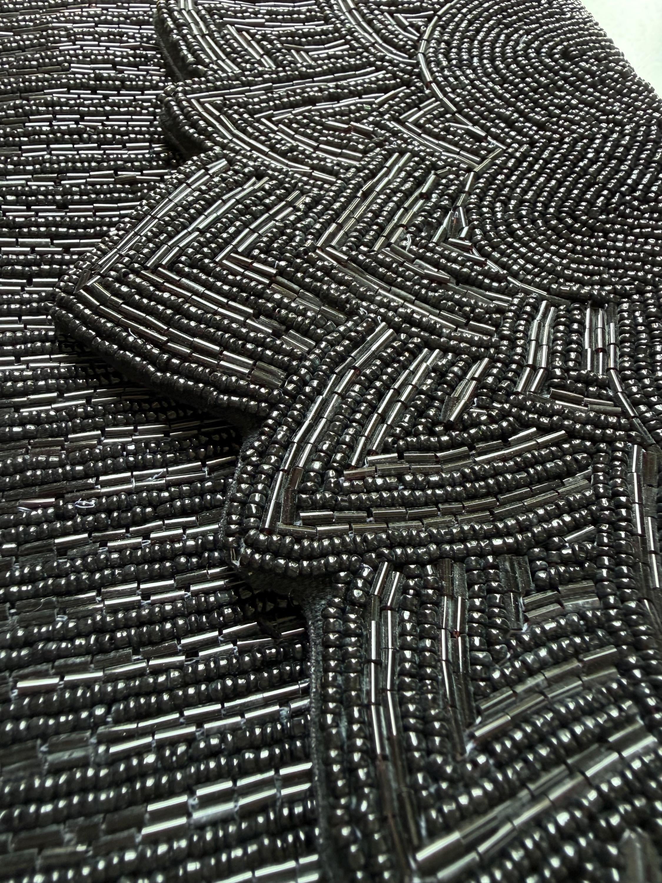 Black Beaded Clutch Purse, Handmade Vintage Evening Bag, Art Deco Envelope Clutch, Elegant Formal Wedding Cocktail Party Handbag