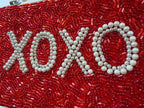 Handmade Coin Pouch, Red, XOXO, Pearl Purse, Zip Pouch, Coquette, Bead Wallet, Keychain Card Holder, Gift for Her, Party Favor