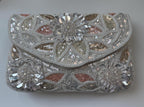 Beaded Floral Clutch Purse, Silver Ivory, Sequin Evening Bag, Bridal Wedding Clutch, Formal Prom Handbag with Gold Chain, Gift for her