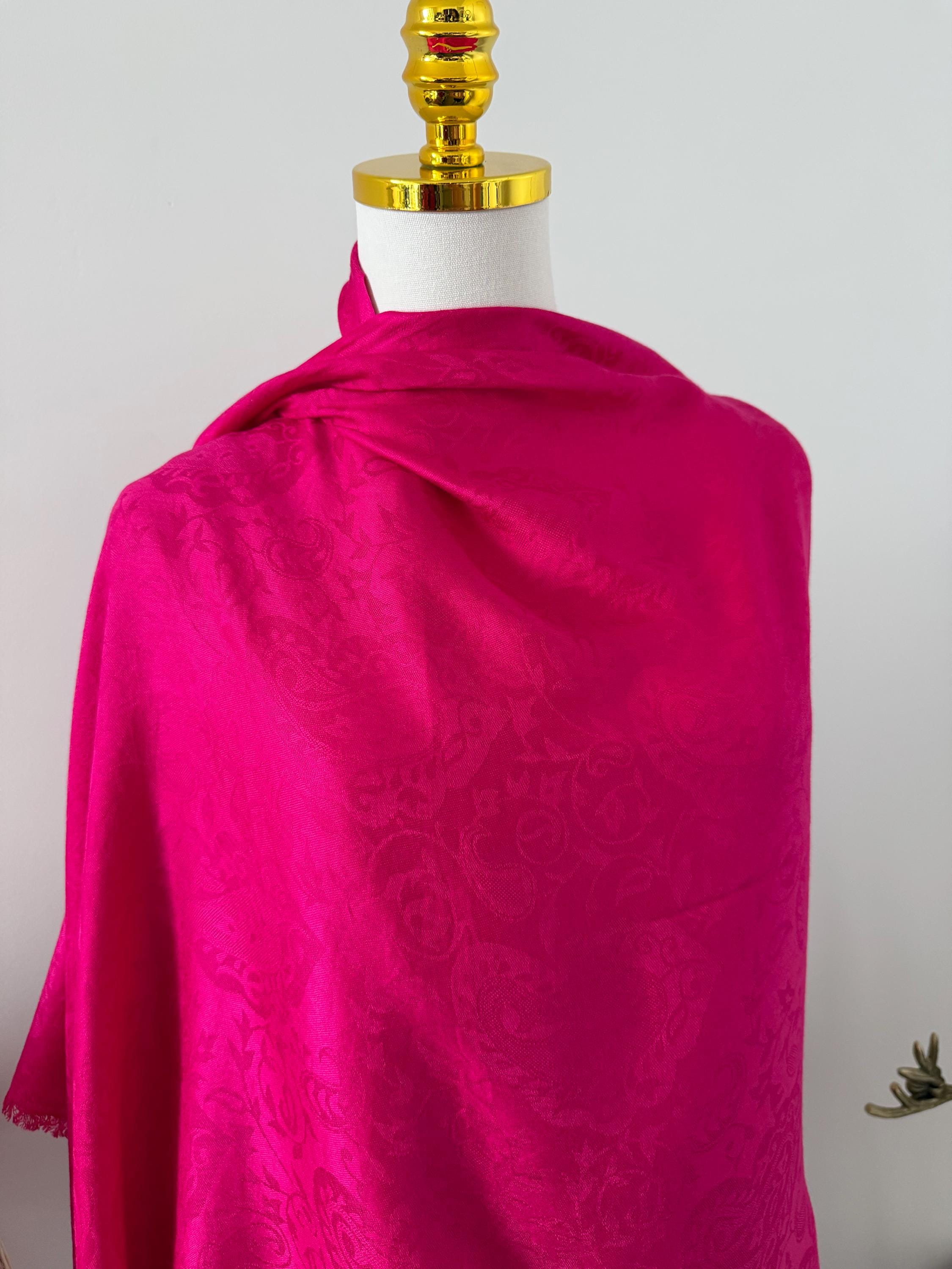 Silk Shawl, Fuchsia Pink, Handcrafted Jacquard Floral Wrap, Lightweight Evening Stole, Wedding Guest Scarf, Luxury Gift for Her, Bridesmaid