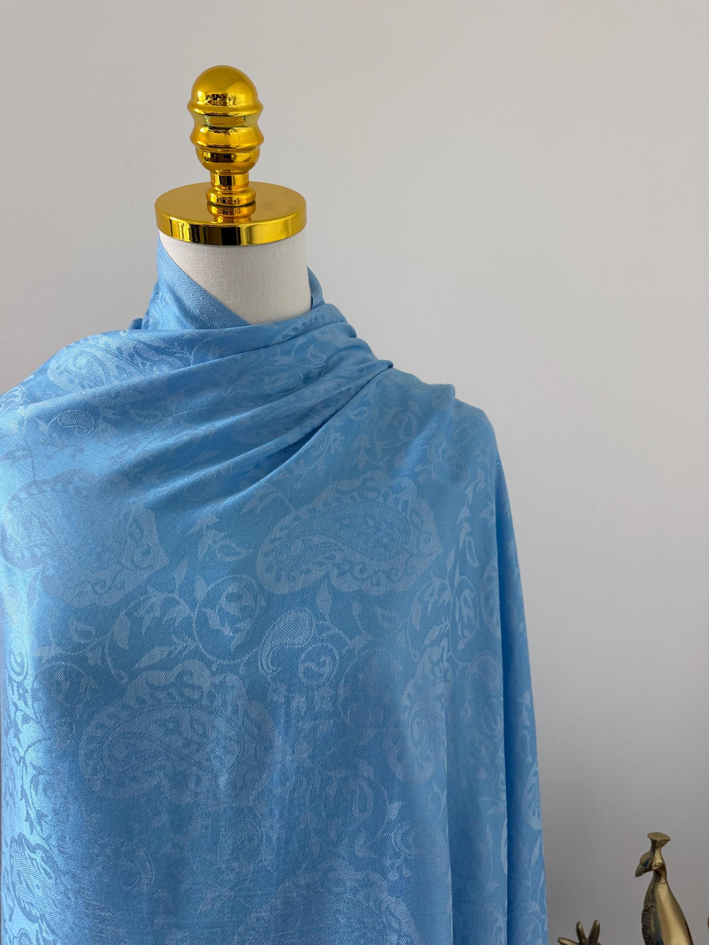 Silk Shawl, Baby Blue, Handcrafted Jacquard Floral Wrap, Lightweight Evening Stole, Wedding Guest Scarf, Luxury Gift for Her, Bridesmaid