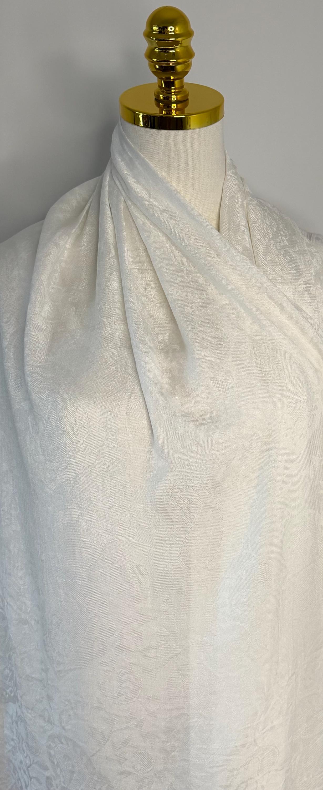 Silk Shawl, Bridal, Soft Ivory, Handcrafted Jacquard Floral Wrap, Lightweight Evening Stole, Wedding Guest Scarf, Luxury Gift for Her