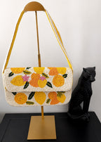 Amalfi Beaded Lemon Purse, Handmade Embroidered Handbag, Summer Statement Bag, Wedding Guest Clutch, Citrus, Floral, Gift for Her