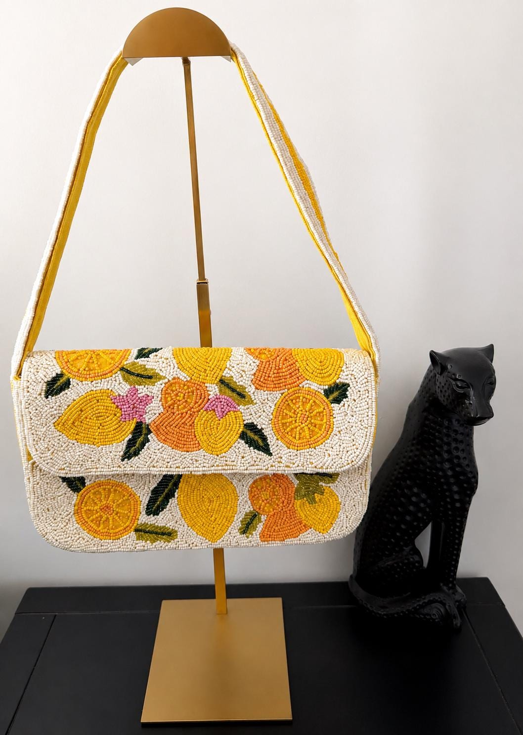 Amalfi Beaded Lemon Purse, Handmade Embroidered Handbag, Summer Statement Bag, Wedding Guest Clutch, Citrus, Floral, Gift for Her
