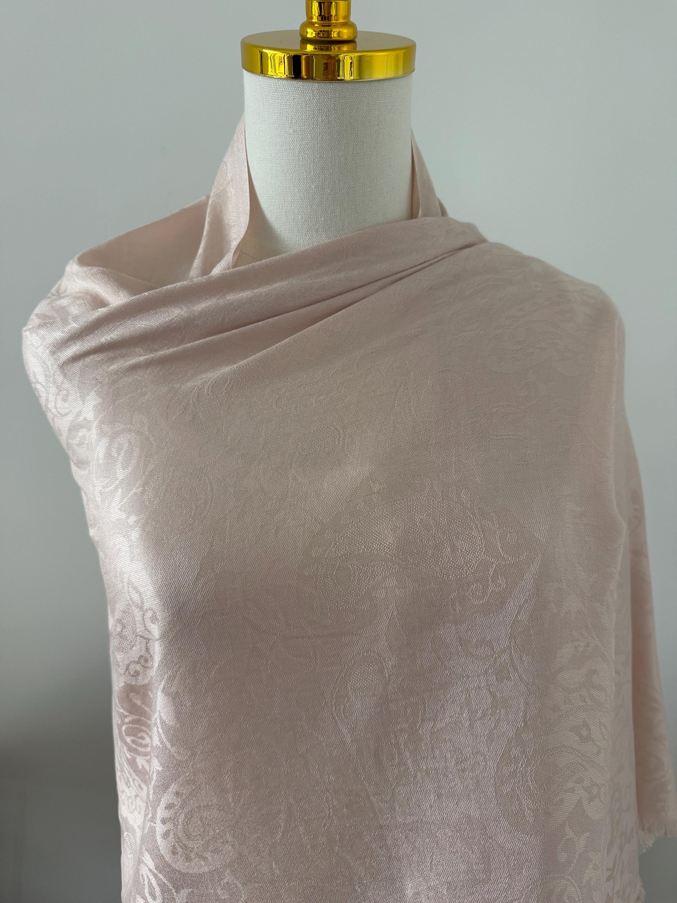 Silk Shawl, Champagne Pink, Handcrafted, Jacquard Floral Wrap, Lightweight Evening Stole, Wedding Guest Scarf, Luxury Gift for Her