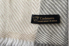Cashmere Throw Blanket for Sofa, Ivory, Grey Accent Stripe, Cozy Travel Blanket, Handmade Kashmiri, Housewarming Gift, Luxury Home Decor