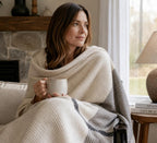 Cashmere Throw Blanket for Sofa, Ivory, Grey Accent Stripe, Cozy Travel Blanket, Handmade Kashmiri, Housewarming Gift, Luxury Home Decor