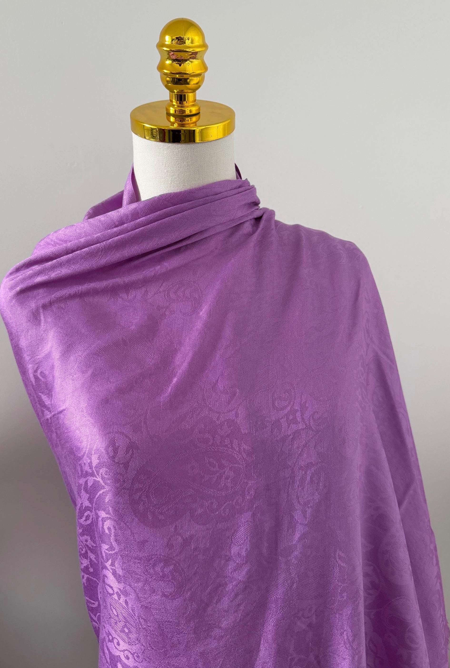 Silk Shawl, Lilac Purple, Handcrafted Jacquard Floral Wrap, Lightweight Evening Stole, Wedding Guest Scarf, Luxury Gift for Her, Bridesmaid