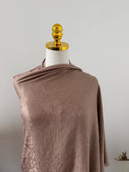 Silk Shawl, Mocha Taupe, Handcrafted Jacquard Floral Wrap, Lightweight Evening Stole, Wedding Guest Scarf, Luxury Gift for Her, Bridesmaid