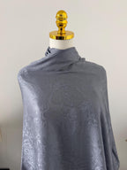 Silk Shawl, Dusty Silver, Handcrafted Jacquard Floral Wrap, Lightweight Evening Stole, Wedding Guest Scarf, Luxury Gift for Her, Bridesmaid