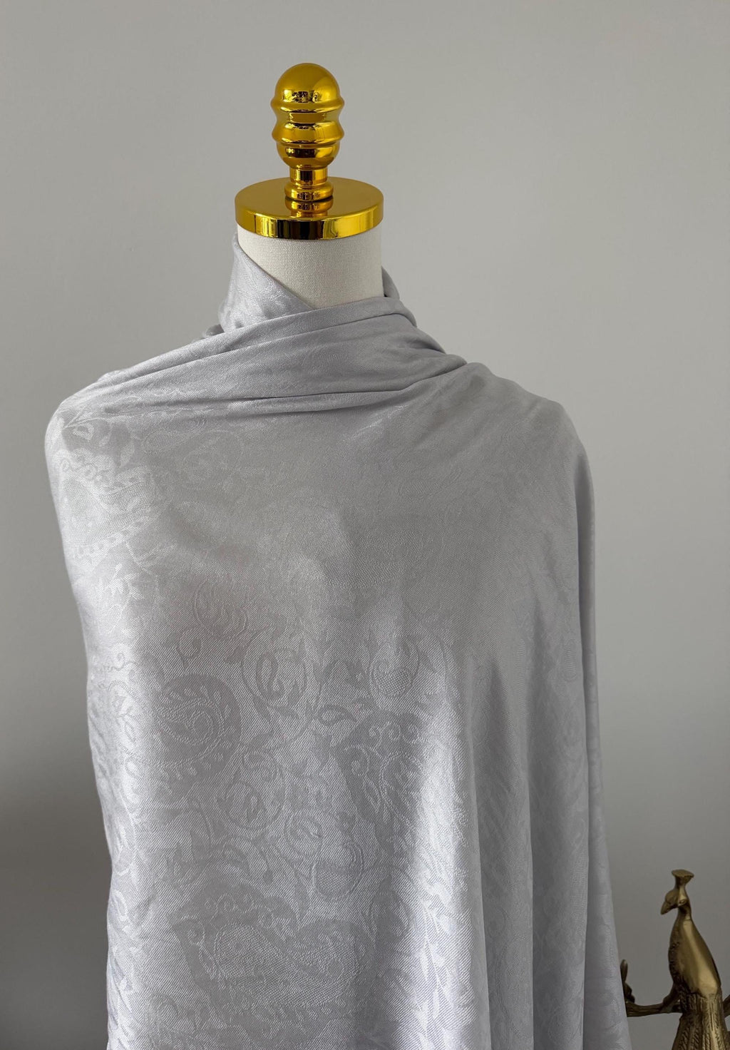 Silk Shawl, Soft Pearl Silver, Handcrafted Jacquard Wrap, Lightweight Evening Stole, Wedding Guest Scarf, Luxury Gift for Her, Bridesmaid